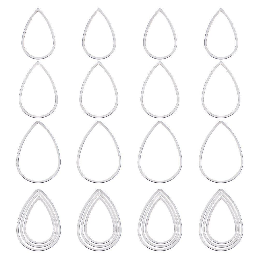 7135 1 Box 60Pcs Open Bezel Charms Pendant Frame 3 Sizes Stainless Steel